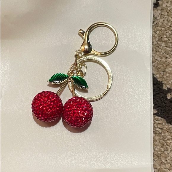 Gold Cherry Crystal Keychain or Pursecharm - Picture 3 of 3